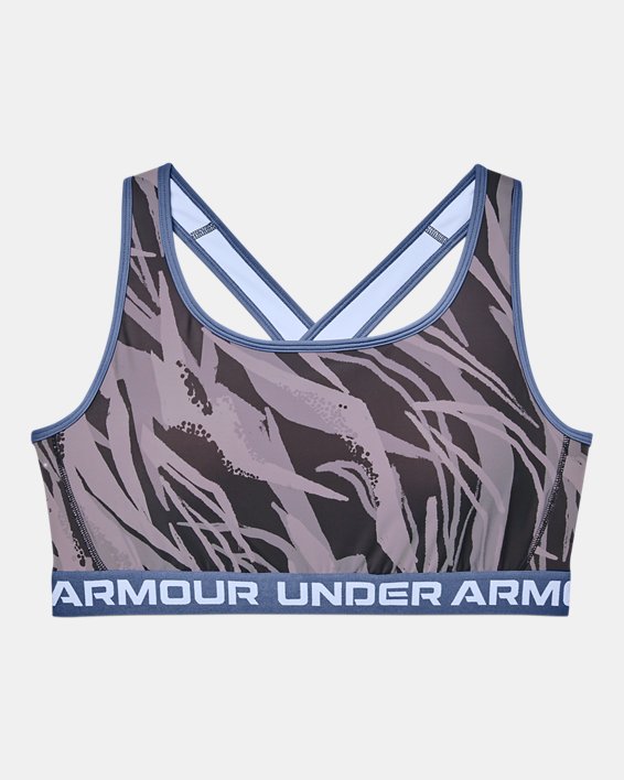Women's Armour® Mid Crossback Printed Sports Bra, Blue, pdpMainDesktop image number 2